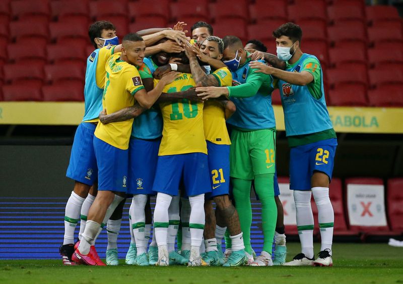 &copy; Reuters. Jogadores da seleção brasileira comemoram vitória sobre Equador nas eliminatórias para a Copa do Mundo
04/06/2021 REUTERS/Diego Vara