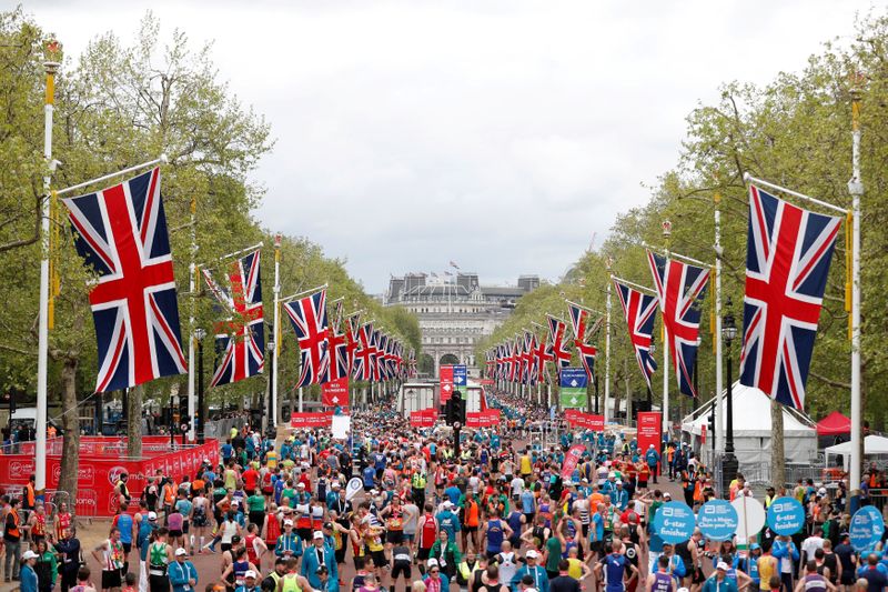 &copy; Reuters. FILE PHOTO: Athletics - London Marathon - London, Britain - April 28, 2019  General view at the finish of the London marathon  REUTERS/Matthew Childs/File Photo