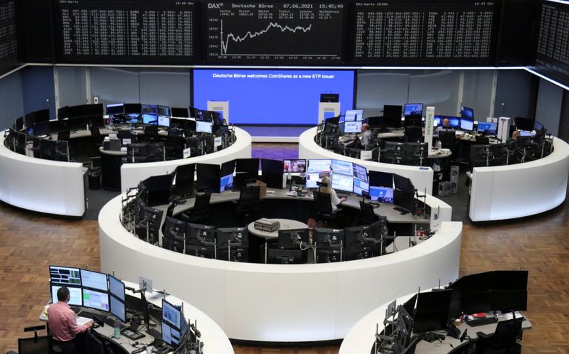 &copy; Reuters. FILE PHOTO: The German share price index DAX graph is pictured at the stock exchange in Frankfurt, Germany, June 7, 2021.    REUTERS/Staff