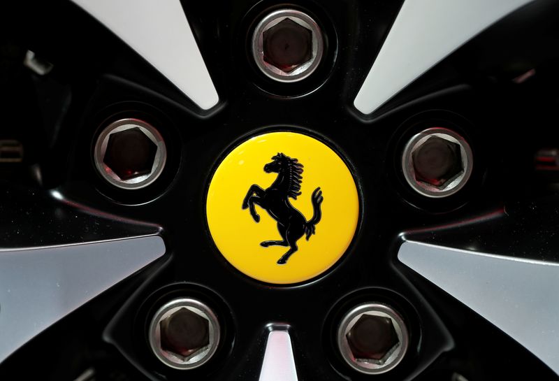 &copy; Reuters. FILE PHOTO: The logo of Ferrari is pictured during the first press day of the Paris auto show, in Paris, France, October 2, 2018. REUTERS/Benoit Tessier
