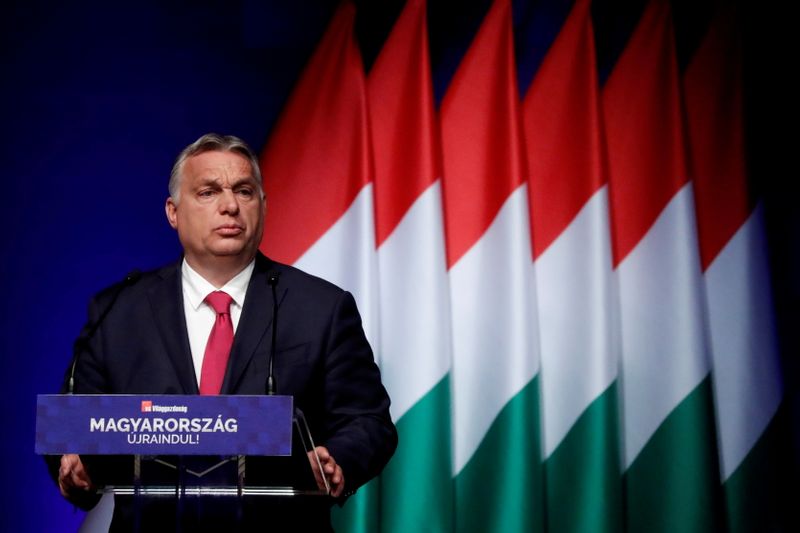 &copy; Reuters. Hungarian Prime Minister Viktor Orban addresses a business conference in Budapest, Hungary, June 9, 2021. REUTERS/Bernadett Szabo