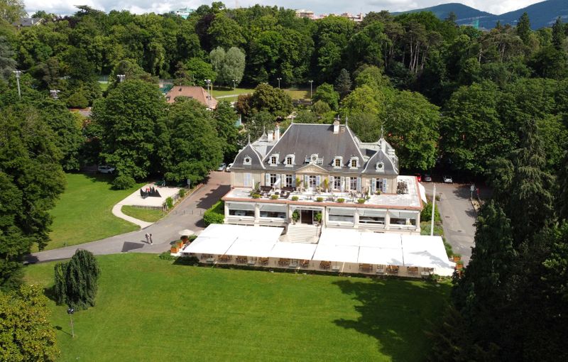 &copy; Reuters. The Hotel Restaurant des Aux-Vives is pictured in the Eaux-Vives Parc next to La Grange ahead of the June 16 summit between U.S. President Joe Biden and Russian President Vladimir Putin in Geneva, Switzerland, June 8, 2021. Picture taken with a drone June