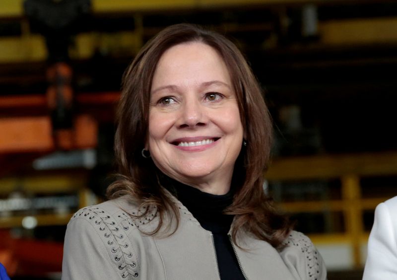 © Reuters. FILE PHOTO: General Motors Chief Executive Officer Mary Barra poses after making an announcement of a major investment focused on the development of GM future technologies at the GM Orion Assembly Plant in Lake Orion, Michigan, U.S. March 22, 2019.  REUTERS/Rebecca Cook/File Photo