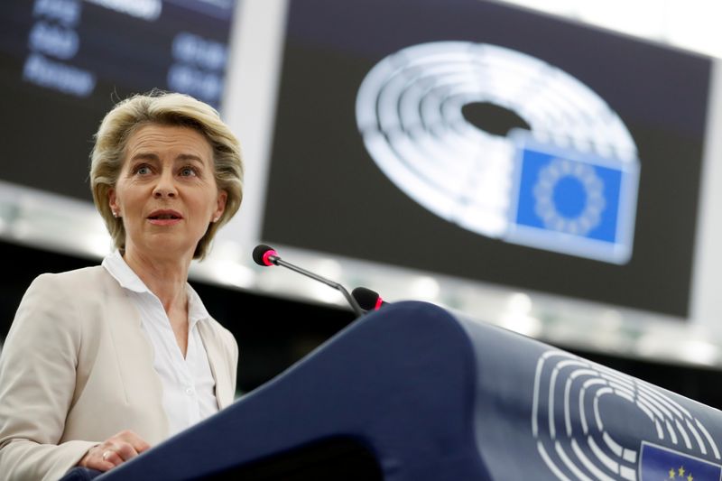 &copy; Reuters. FILE PHOTO:  European Commission President Ursula von der Leyen speaks at the European Parliament in Strasbourg, France June 8, 2021. Jean-Francois Badias/Pool via REUTERS/File photo