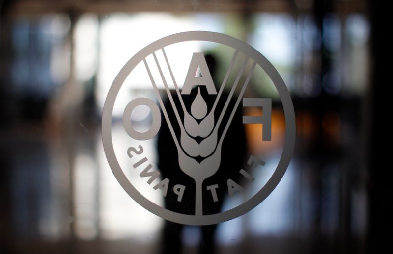 &copy; Reuters. شعار منظمة الأغذية والزراعة التابعة للأمم المتحدة (فاو) في روما بصورة من أرشيف رويترز.