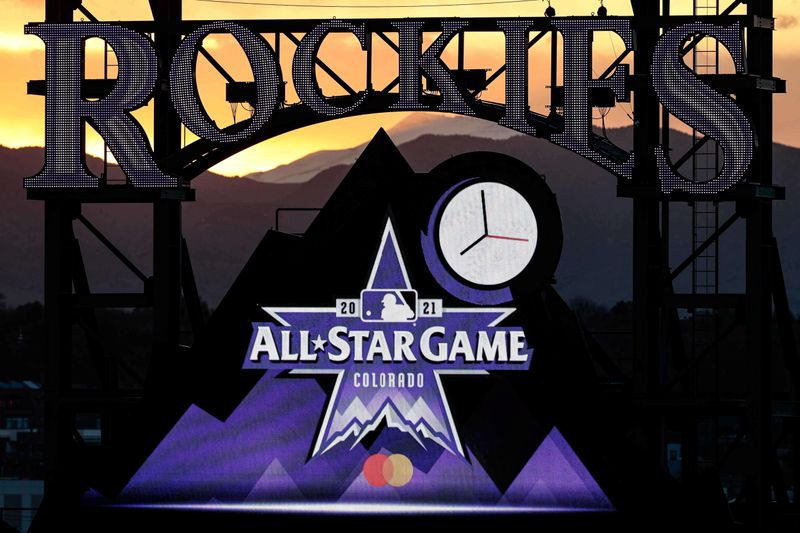 &copy; Reuters. FILE PHOTO: May 13, 2021; Denver, Colorado, USA; Logos for the 2021 MLB All-Star Game are on display during the fourth inning of the game between the Colorado Rockies and the Cincinnati Reds at Coors Field. Mandatory Credit: Isaiah J. Downing-USA TODAY Sp