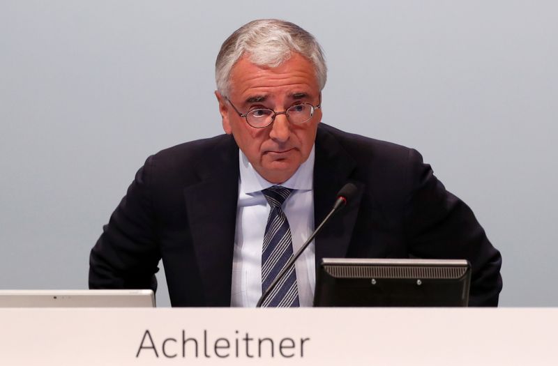 &copy; Reuters. FILE PHOTO: Chairman of the board Paul Achleitner attends the annual shareholder meeting of Germany’s largest business bank, Deutsche Bank, in Frankfurt, Germany, May 23, 2019. REUTERS/Kai Pfaffenbach/File Photo