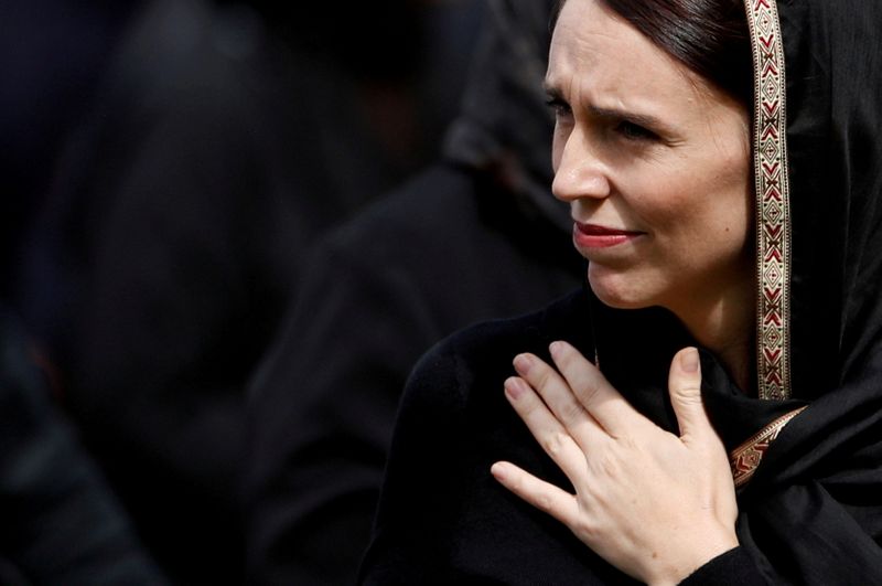 &copy; Reuters. FILE PHOTO: New Zealand's Prime Minister Jacinda Ardern leaves after Friday prayers at Hagley Park outside Al-Noor mosque in Christchurch, New Zealand March 22, 2019. REUTERS/Jorge Silva/File Photo