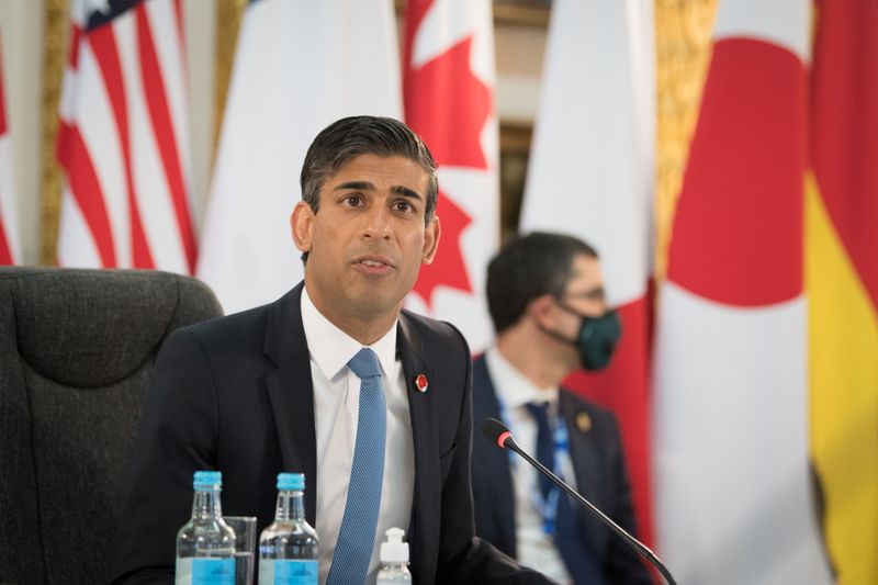 &copy; Reuters. FILE PHOTO:  Britain's Chancellor of the Exchequer Rishi Sunak attends a meeting of finance ministers from across the G7 nations ahead of the G7 leaders' summit, at Lancaster House in London, Britain June 4, 2021. Stefan Rousseau/PA Wire/Pool via REUTERS/