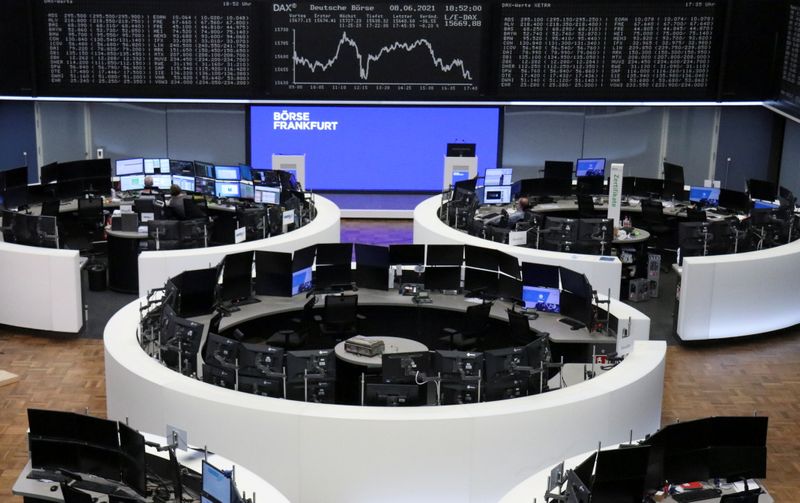 &copy; Reuters. FILE PHOTO:  The German share price index DAX graph is pictured at the stock exchange in Frankfurt, Germany, June 8, 2021.    REUTERS/Staff/File photo