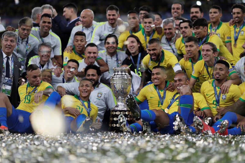 &copy; Reuters. Brasil comemora título da Copa América de 2019 
7/7/2019 REUTERS/Ueslei Marcelino