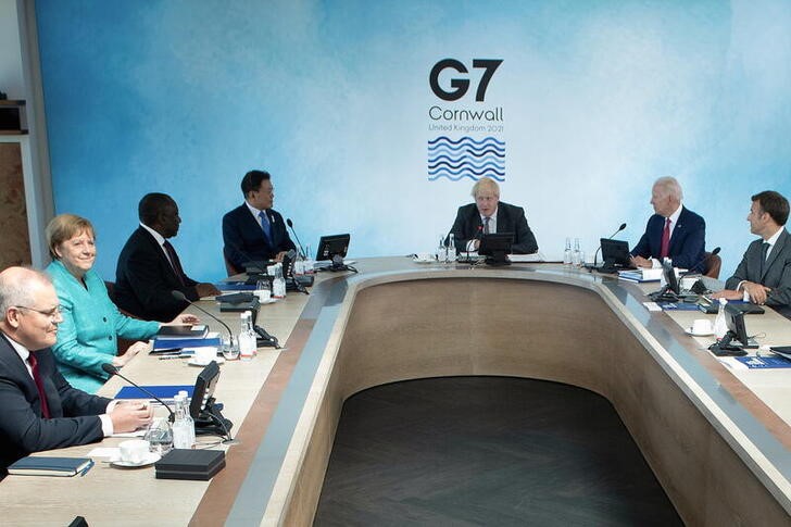 &copy; Reuters. Líderes do G7 em reunião na Inglaterra. 12/6/2021. Brendan Smialowski/Pool via REUTERS