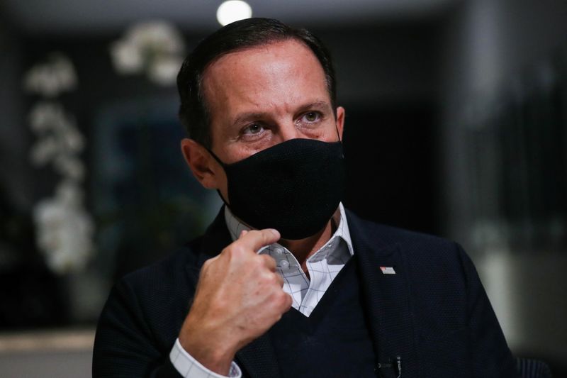 &copy; Reuters. Governador de São Paulo, João Doria, durante entrevista no Palácio dos Bandeirantes. 20/4/2021. REUTERS/Amanda Perobelli