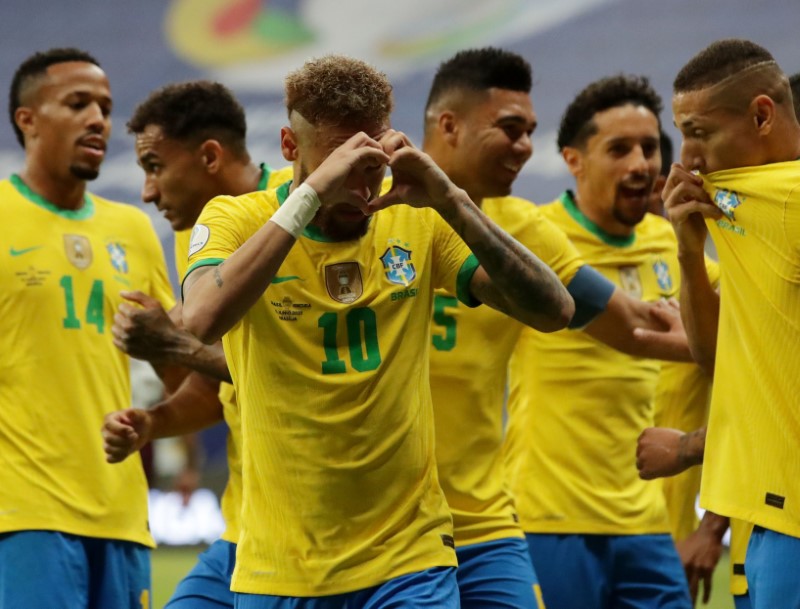 &copy; Reuters. Neymar comemora gol do Brasil contra Venezuela
 13/6/2021  REUTERS/Henry Romero