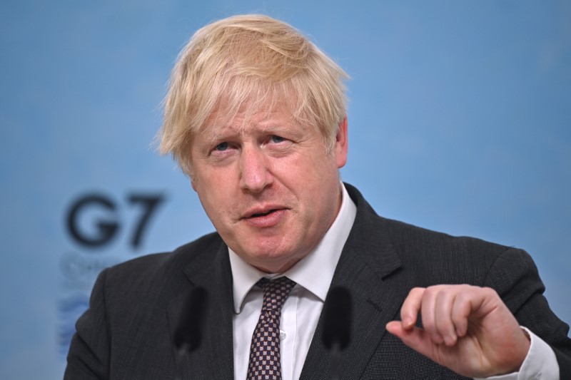 &copy; Reuters. FILE PHOTO: Britain's Prime Minister Boris Johnson speaks during a news conference at the end of the G7 summit in Carbis Bay, Cornwall, Britain, June 13, 2021. Ben Stansall/Pool via REUTERS