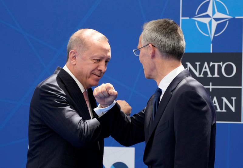 &copy; Reuters. NATO Secretary General Jens Stoltenberg welcomes Turkey's President Tayyip Erdogan during the NATO summit at the Alliance's headquarters, in Brussels, Belgium, June 14, 2021. Francois Mori/Pool via REUTERS
