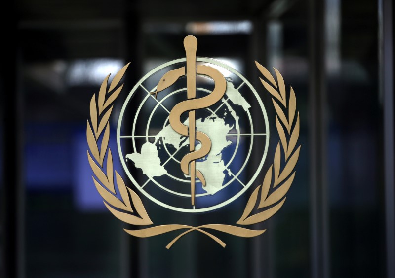 &copy; Reuters. FILE PHOTO: FILE PHOTO: A logo is pictured on the headquarters of the World Health Organization (WHO) ahead of a meeting of the Emergency Committee on the novel coronavirus (2019-nCoV) in Geneva, Switzerland, January 30, 2020. REUTERS/Denis Balibouse/File