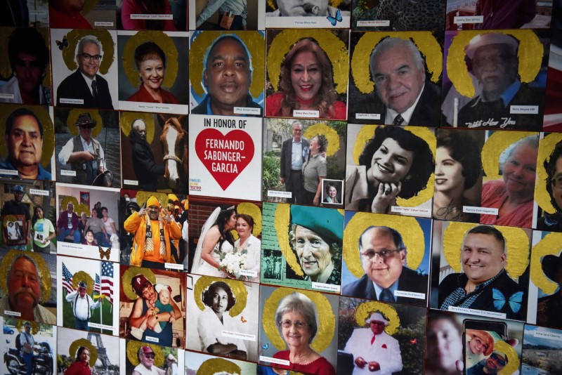 &copy; Reuters. A portion of a mural, which displays images of people who have died of coronavirus disease (COVID-19), is seen in Joni Zavitsanos' art studio as the country reaches 600,000 deaths in Houston, Texas, U.S., June 10, 2021.   REUTERS/Callaghan O'Hare