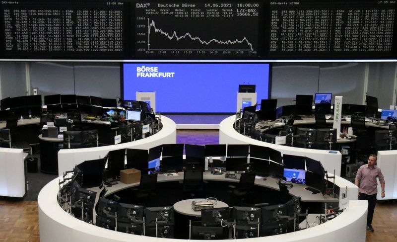 &copy; Reuters. FILE PHOTO:  The German share price index DAX graph is pictured at the stock exchange in Frankfurt, Germany, June 14, 2021.    REUTERS/Staff/File photo