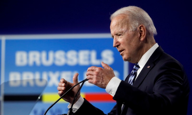 &copy; Reuters. FILE PHOTO: U.S. President Joe Biden holds a news conference during a NATO summit at the North Atlantic Treaty Organization (NATO) headquarters in Brussels, Belgium June 14, 2021. Olivier Hoslet/Pool via REUTERS/File Photo