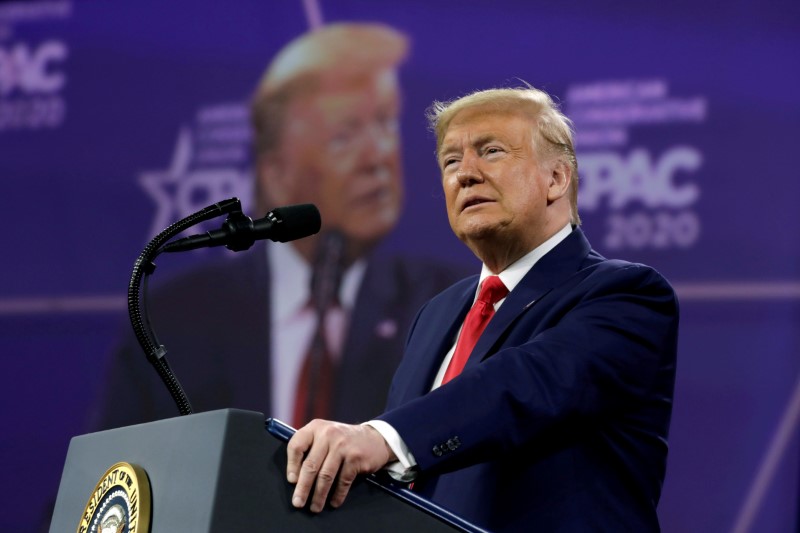 &copy; Reuters. FILE PHOTO: U.S. President Donald Trump addresses the Conservative Political Action Conference (CPAC) annual meeting at National Harbor in Oxon Hill, Maryland, U.S., February 29, 2020. REUTERS/Yuri Gripas/File Photo