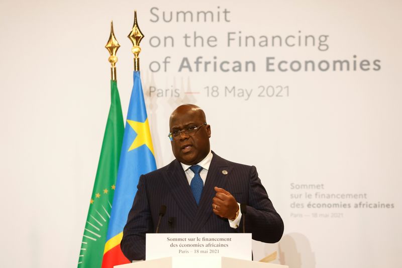 &copy; Reuters. FOTO DE ARCHIVO; El presidente de la República Democrática del Congo, Félix Tshisekedi, durante una conferencia de prensa celebrada en París, Francia, el 18 de mayo de 2021. Ludovic Marin/Pool vía REUTERS