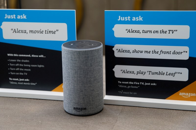&copy; Reuters. FILE PHOTO: Prompts on how to use Amazon's Alexa personal assistant are seen in an Amazon ‘experience centre’ in Vallejo, California, U.S., May 8, 2018. Picture taken May 8, 2018. REUTERS/Elijah Nouvelage/File Photo