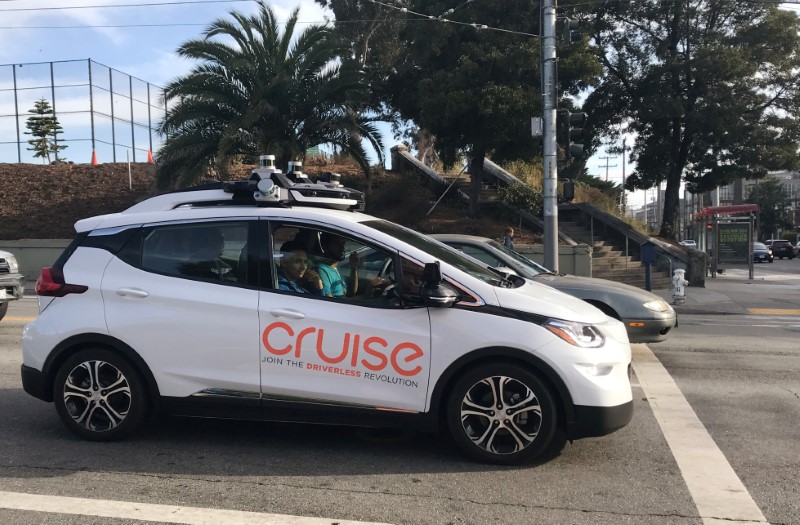 &copy; Reuters. FILE PHOTO: A Cruise self-driving car, which is owned by General Motors Corp, is seen outside the company’s headquarters in San Francisco where it does most of its testing, in California, U.S., September 26, 2018.  Picture taken on September 26, 2018.  