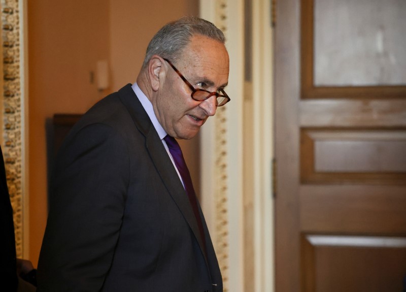 &copy; Reuters. U.S. Senate Majority Leader Chuck Schumer (D-NY) arrives for the Senate Democrats weekly policy lunch at the U.S. Capitol in Washington, U.S., June 15, 2021. REUTERS/Evelyn Hockstein