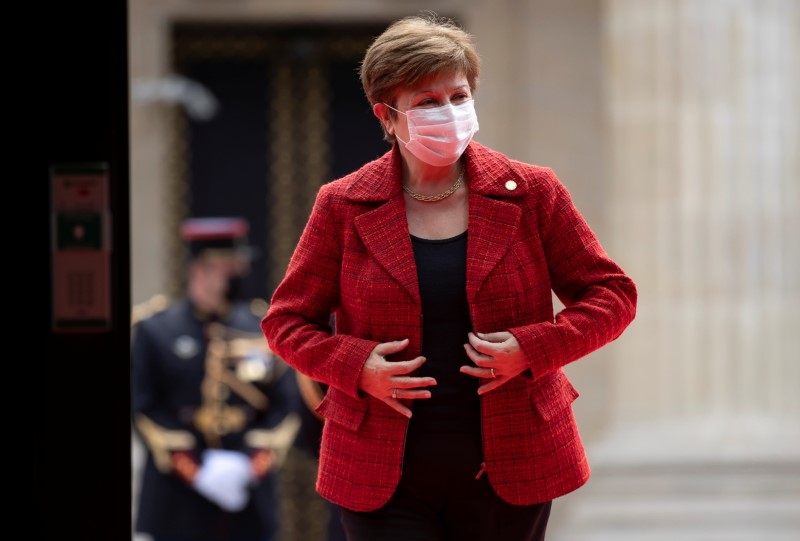 &copy; Reuters. FILE PHOTO: International Monetary Fund (IMF) Managing Director Kristalina Georgieva arrives at the Grand Palais Ephemere for the Financing of African Economies Summit, at the Champs de Mars in Paris, France May 18, 2021. Ian Langsdon/Pool via REUTERS