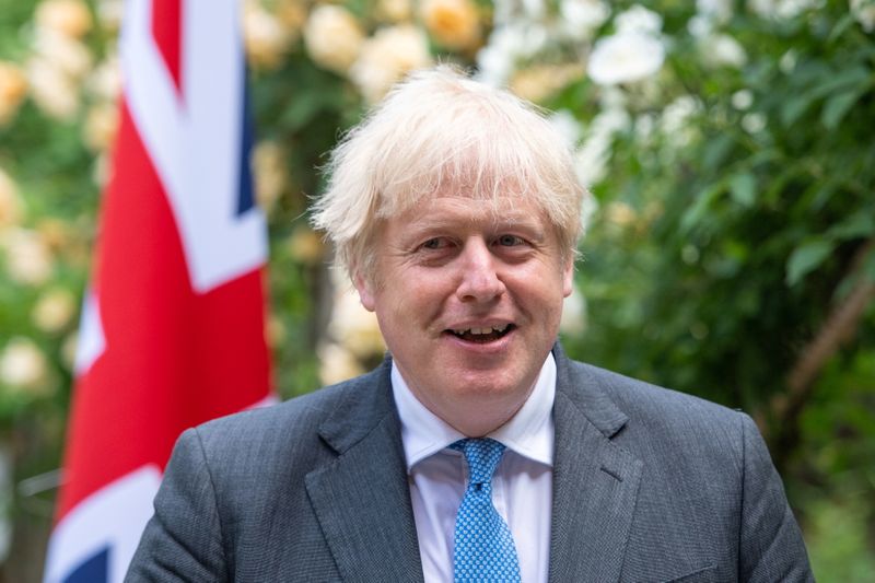 &copy; Reuters. Britain's Prime Minister Boris Johnson reacts in the garden of 10 Downing Street in London, Britain, June 15, 2021. Dominic Lipinski/Pool via REUTERS