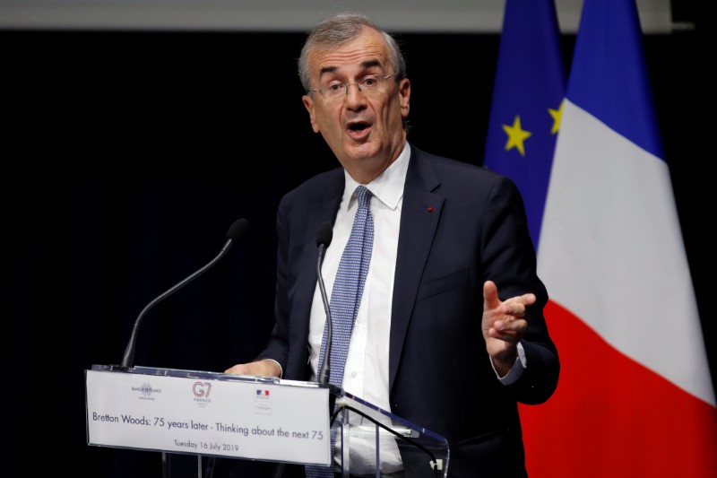 &copy; Reuters. FILE PHOTO: Governor of the Bank of France Francois Villeroy de Galhau delivers a speech to open a conference entitled "Bretton Woods: 75 years later" in Paris, France, July 16, 2019. REUTERS/Philippe Wojazer