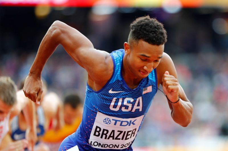 &copy; Reuters. FILE PHOTO: Athletics - World Athletics Championships – men’s 800 metres – London Stadium, London, Britain – August 5, 2017 – Donovan Brazier of the U.S. competes. REUTERS/Lucy Nicholson 