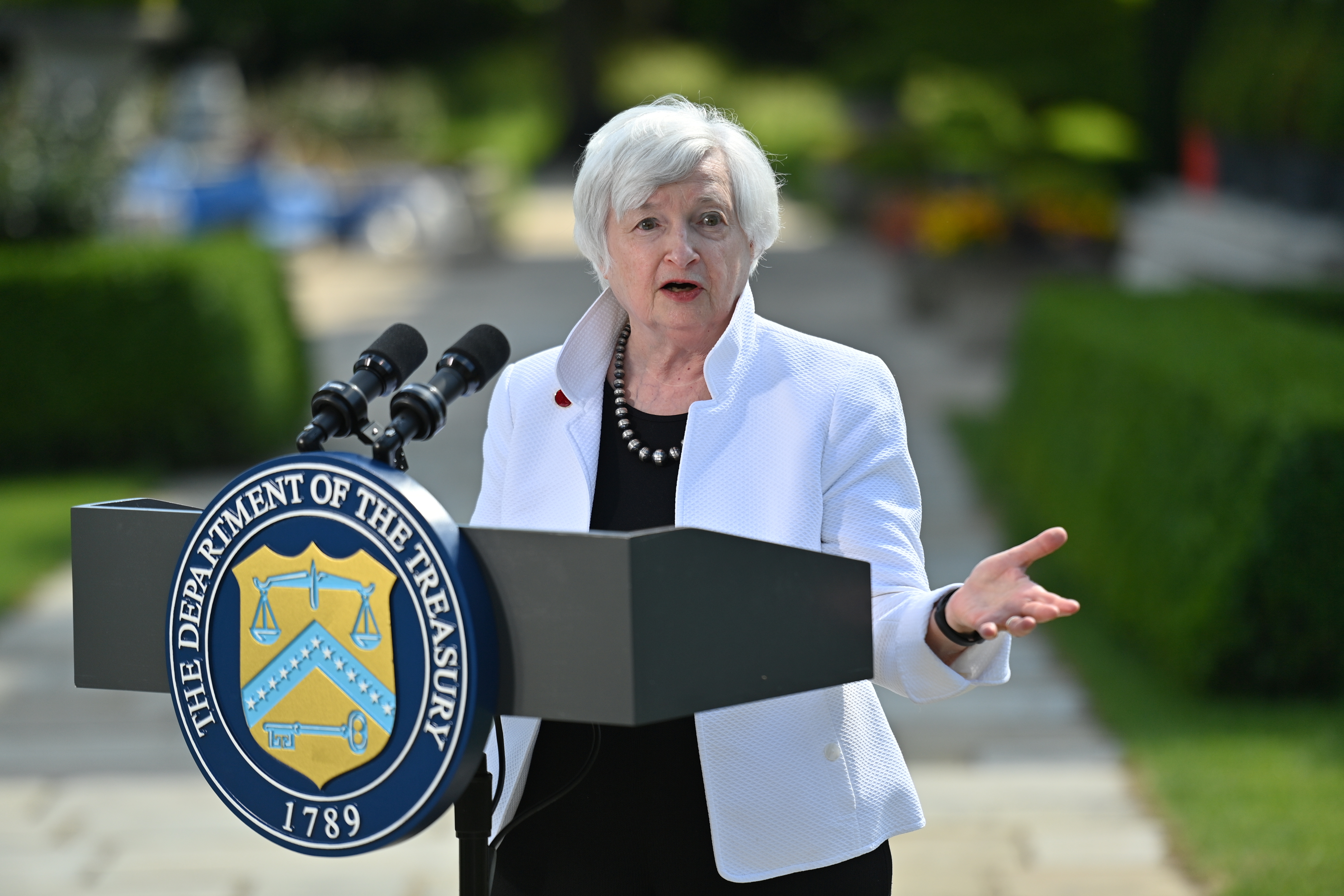 &copy; Reuters. FILE PHOTO: U.S. Treasury Secretary Janet Yellen speaks during a news conference, after attending the G7 finance ministers meeting, at Winfield House in London, Britain June 5, 2021. Justin Tallis/Pool via REUTERS