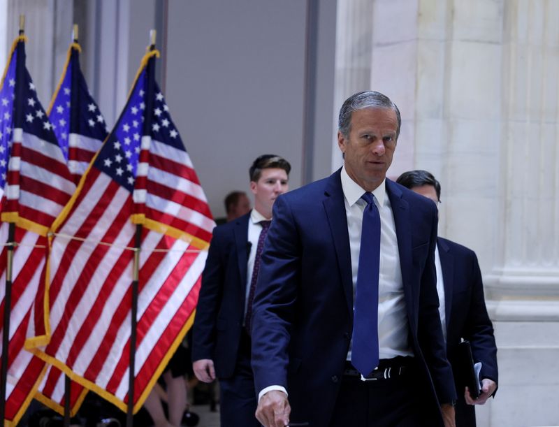 &copy; Reuters. FILE PHOTO: U.S. Senator John Thune (R-SD) arrives for the weekly Senate Republican caucus policy luncheon on Capitol Hill in Washington, U.S., June 8, 2021. REUTERS/Evelyn Hockstein