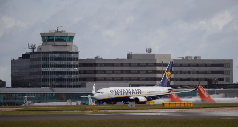 &copy; Reuters. FILE PHOTO: A Ryanair plane takes off from Manchester Airport as the spread of the coronavirus disease (COVID-19) continues in Manchester, Britain June 21, 2020. REUTERS/Phil Noble