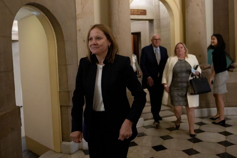 &copy; Reuters. Mary Barra, CEO of General Motors, leaves after a meeting with Speaker of the House Nancy Pelosi (D-CA) at the U.S. Capitol in Washington, U.S. June 16, 2021. REUTERS/Carlos Barria