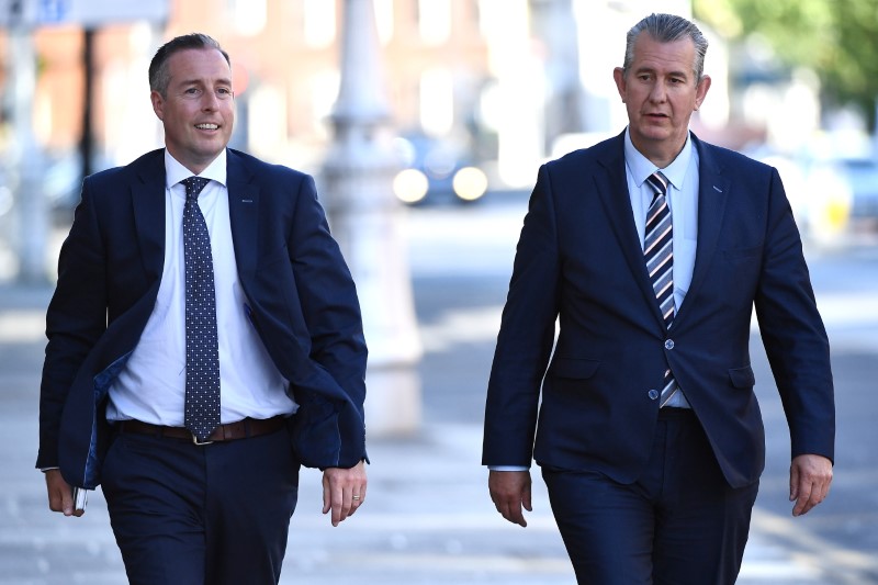 &copy; Reuters. FILE PHOTO:  Leader of the Democratic Unionist Party (DUP) Edwin Poots and Paul Givan arrive at Government Buildings in Dublin, Ireland June 3, 2021. Picture taken June 3, 2021. REUTERS/Clodagh Kilcoyne/File photo