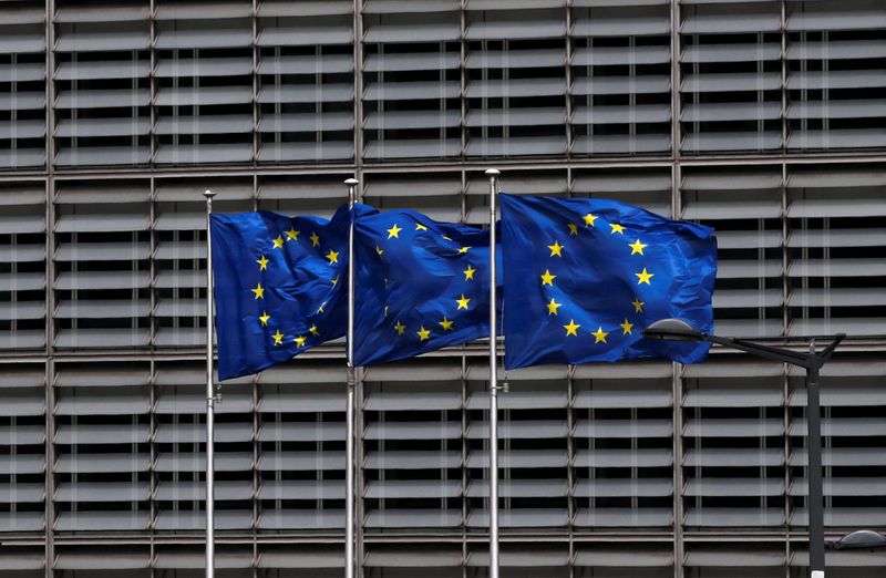 &copy; Reuters. FILE PHOTO: European Union flags flutter outside the EU Commission headquarters in Brussels, Belgium May 5, 2021. REUTERS/Yves Herman/File Photo