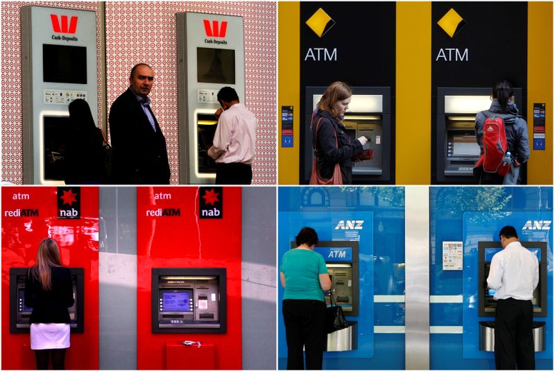 © Reuters. FILE PHOTO: A combination of photographs shows people using automated teller machines at Australia's 