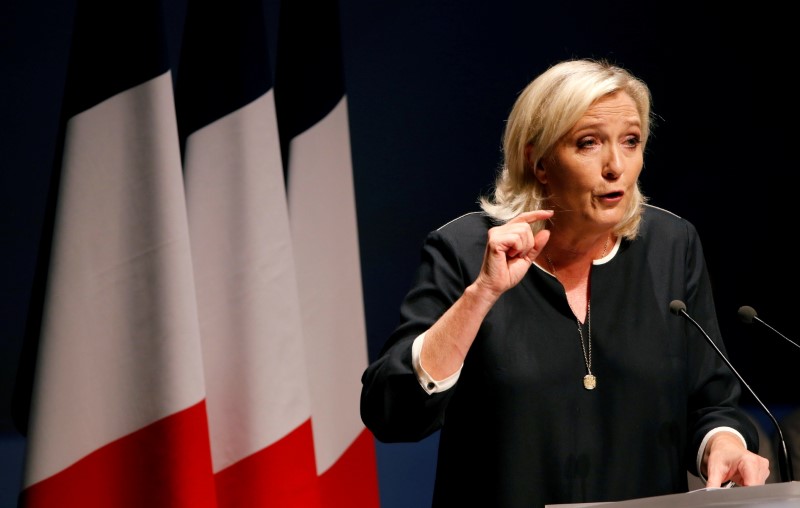 Wary French bond investors position for Le Pen election test