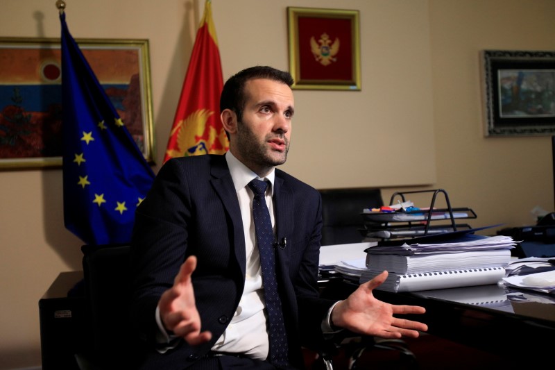 &copy; Reuters. FILE PHOTO: Montenegrin Finance Minister Milojko Spajic speaks during an interview with Reuters in Podgorica, Montenegro, May 25, 2021.  REUTERS/Stevo Vasiljevic//File Photo