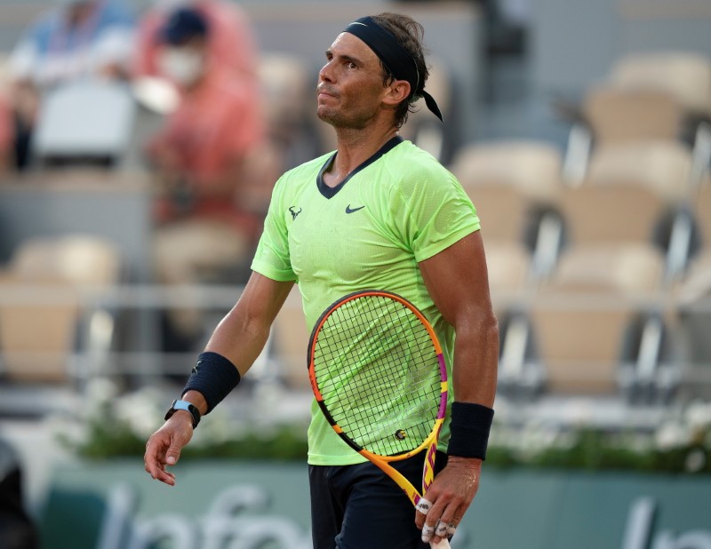 &copy; Reuters. Rafael Nadal durante partida contra Novak Djokovic em Roland Garros
11/06/2021 Susan Mullane-USA TODAY Sports