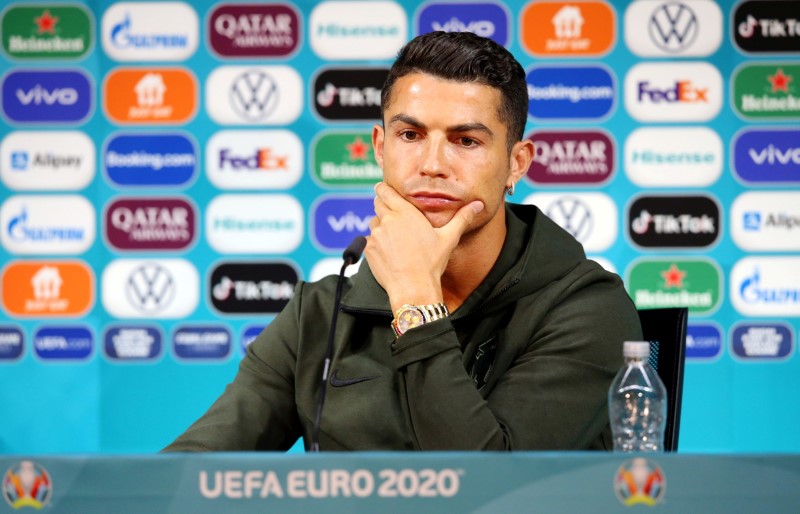 &copy; Reuters. Cristiano Ronaldo durante entrevista coletiva em Budapeste
14/06/2021 UEFA/Divulgação via REUTERS 