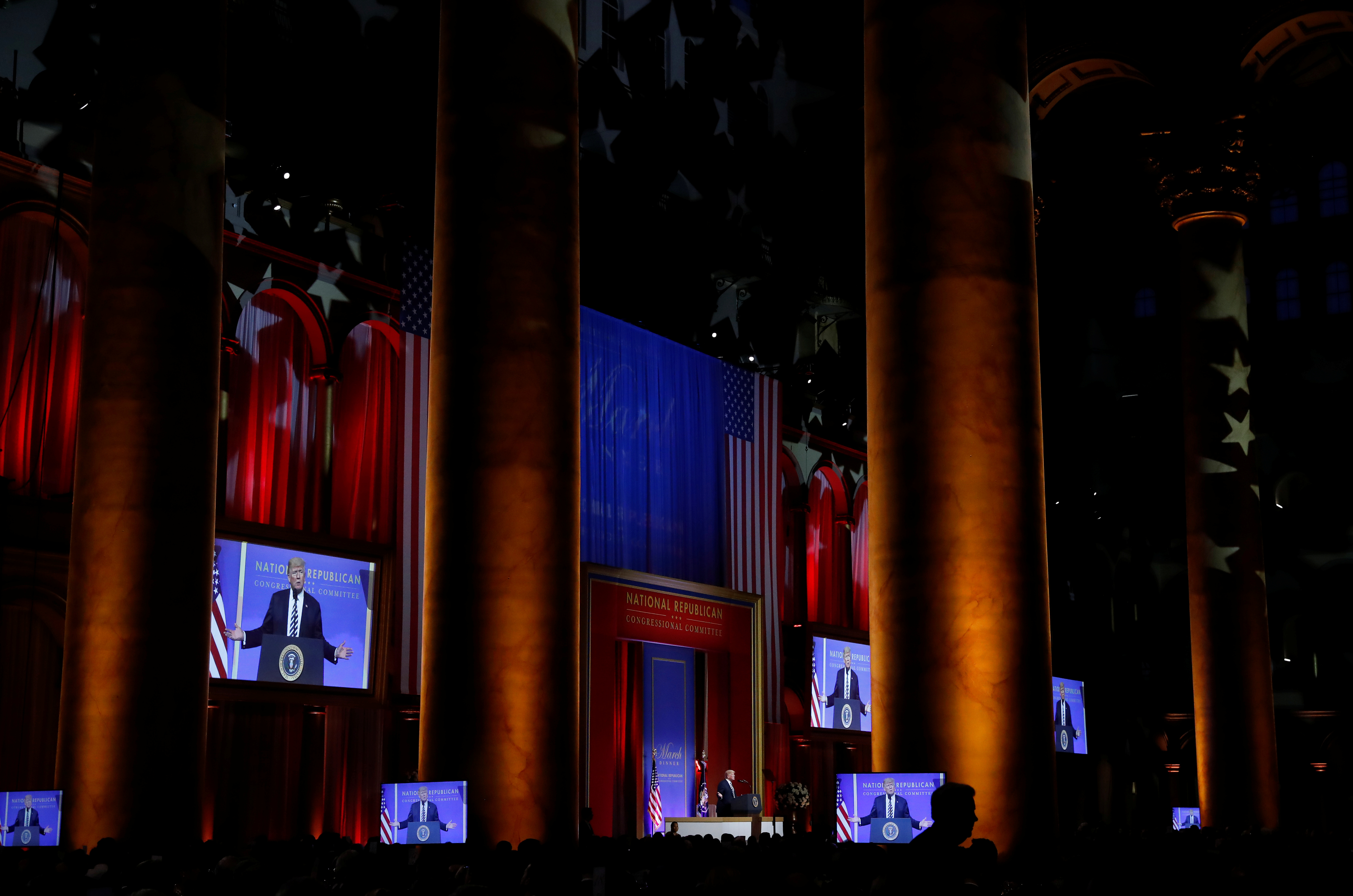 &copy; Reuters. FILE PHOTO: U.S. President Donald Trump delivers remarks at the National Republican Congressional Committee's annual March dinner at the National Building Museum in Washington, U.S., March 20, 2018. REUTERS/Leah Millis