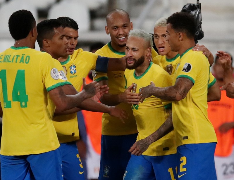 &copy; Reuters. Neymar comemora gol do Brasil
 17/6/2021   REUTERS/Ricardo Moraes