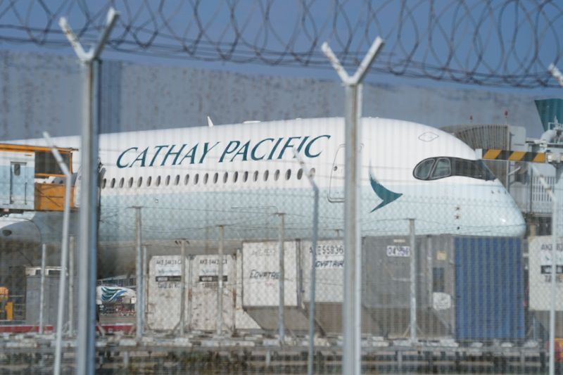 &copy; Reuters. FILE PHOTO: Cathay Pacific aircraft is seen at Hong Kong International Airport, China October 20, 2020. REUTERS/Lam Yik/File Photo