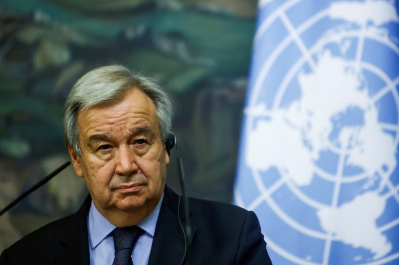 &copy; Reuters. FILE PHOTO: U.N. Secretary-General Antonio Guterres attends a news conference following talks with Russian Foreign Minister Sergei Lavrov in Moscow, Russia May 12, 2021. REUTERS/Maxim Shemetov/File Photo