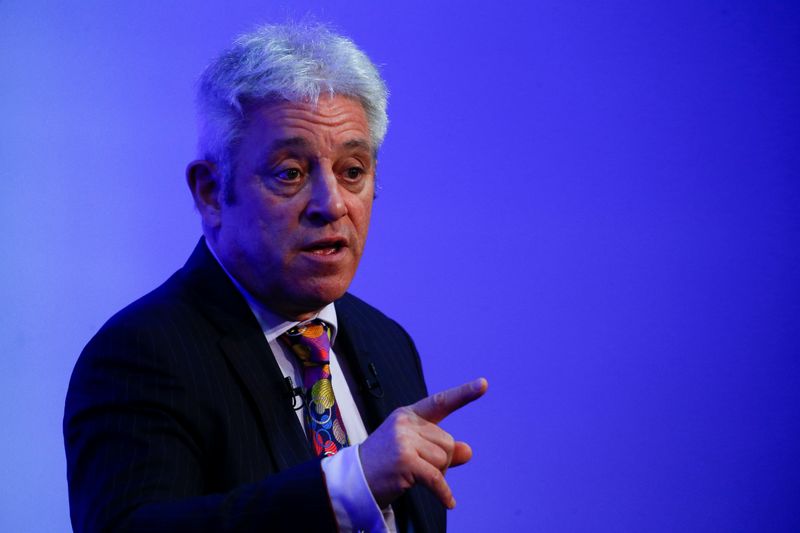 &copy; Reuters. FILE PHOTO: Former Speaker of the UK's House of Commons, John Bercow, delivers the keynote speech at a 'Parliament and Brexit' conference hosted by UK in a Changing Europe, in London, Britain March 10, 2020. REUTERS/Henry Nicholls