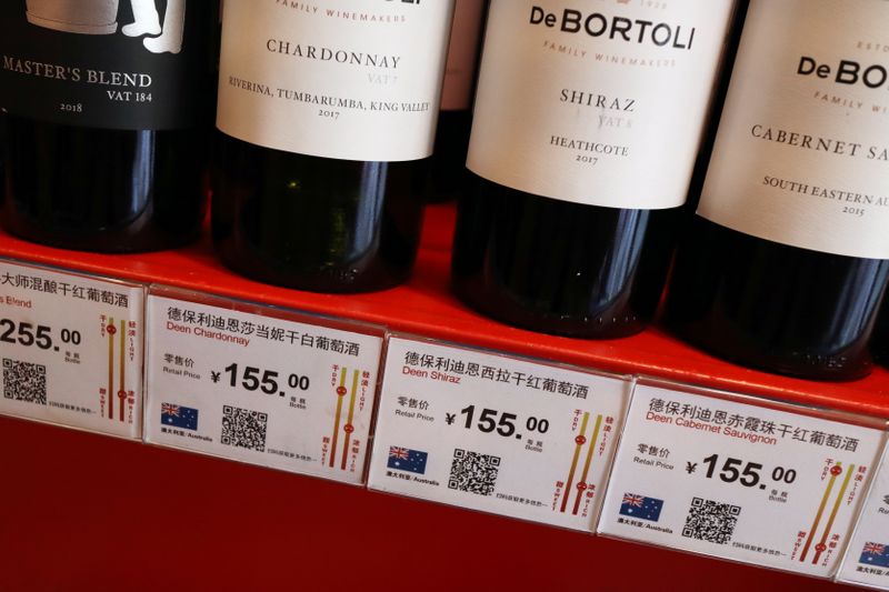 &copy; Reuters. FILE PHOTO: Bottles of Australian wine are seen at a store selling imported wine in Beijing, China November 27, 2020. REUTERS/Florence Lo